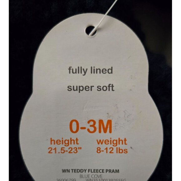 NWT Wonder Nation Teddy Fleece Pram Blue, 0-3M Hooded Bunting Suit - Picture 4 of 4